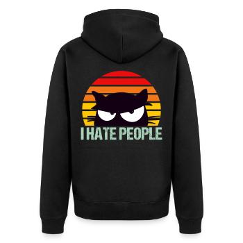 I Hate People Funny Retro Cat Gift T-Shirt - Unisex Premium Organic Zip Hoodie - black - Back - Nico (187cm)