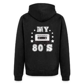 Retro Vintage 80er Geschenkidee - Unisex Premium Bio Zip Hoodie - Schwarz - Hinten - Nico (187cm)