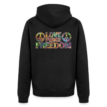 Liebe Frieden und Freiheit Geschenk Psychedelic - Unisex Premium Bio Zip Hoodie - Schwarz - Hinten - Nico (187cm)