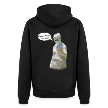 „Eine kleine Spende“ für griechische Statue Spruch - Unisex Premium Bio Zip Hoodie - Schwarz - Hinten - Nico (187cm)