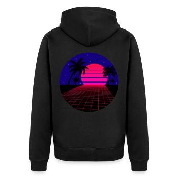 Aesthetic Vaporwave Grid Palme Sonne Geschenk - Unisex Premium Bio Zip Hoodie - Schwarz - Hinten - Nico (187cm)