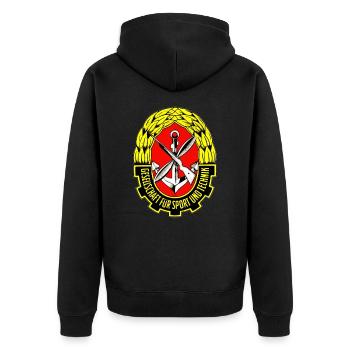 DDR Gesellschaft Für Sport Und Technik - Unisex Premium Bio Zip Hoodie - Schwarz - Hinten - Nico (187cm)