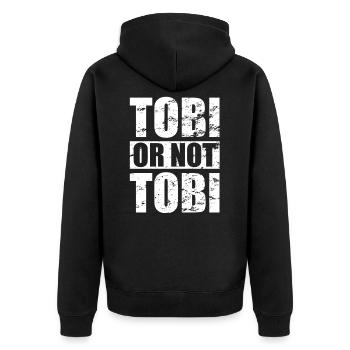 Tobi or not Tobi - Design - Unisex Premium Bio Zip Hoodie - Schwarz - Hinten - Nico (187cm)