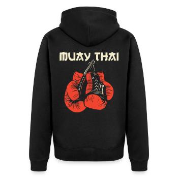 Muay Thai - Unisex Premium Bio Zip Hoodie - Schwarz - Hinten - Nico (187cm)