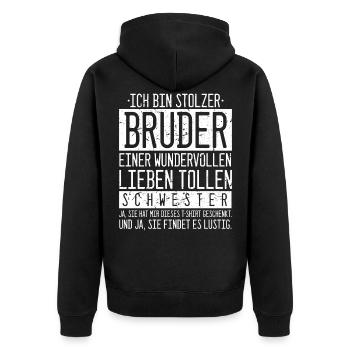 Ich bin stolzer Bruder einer tollen Schwester Gesc - Unisex Premium Bio Zip Hoodie - Schwarz - Hinten - Nico (187cm)