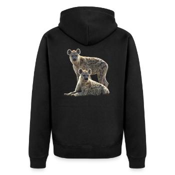 Hyänen - Raubtiere - Afrika - Kenia - Safari - Unisex Premium Bio Zip Hoodie - Schwarz - Hinten - Nico (187cm)