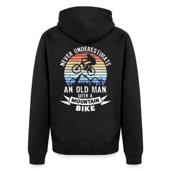 Funny Old Man Mountain Biking MTB Gift - Unisex Premium Organic Zip Hoodie - black - Back - Nico (187cm)