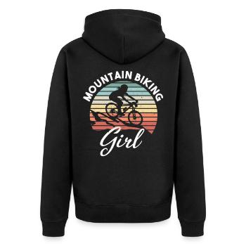 Mountainbike Mädchen MTB Geschenk für Frauen - Unisex Premium Bio Zip Hoodie - Schwarz - Hinten - Nico (187cm)