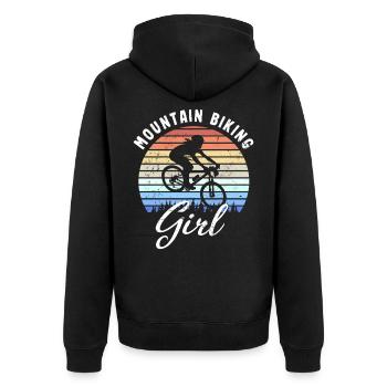 Mountainbike-Mädchen Retro Sonnenuntergang Geschenk - Unisex Premium Bio Zip Hoodie - Schwarz - Hinten - Nico (187cm)