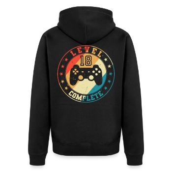 Level 18 Complete 18. Geburtstag Geschenk - Unisex Premium Bio Zip Hoodie - Schwarz - Hinten - Nico (187cm)