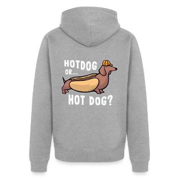 Hotdog oder Hot Dog - Lustiges Wurstgeschenk - Unisex Premium Bio Zip Hoodie - Grau meliert - Hinten - Nico (187cm)