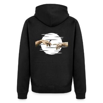 Michelangelo Pass the joint Weed Druffi Trippy - Unisex Premium Bio Zip Hoodie - Schwarz - Hinten - Nico (187cm)