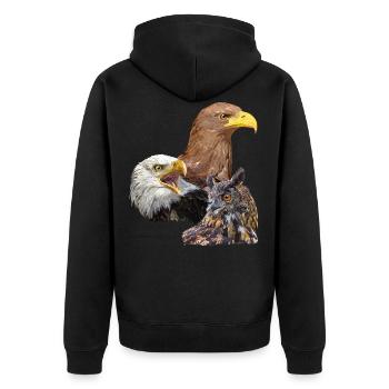 Pigargos und Eule - Unisex Premium Bio Zip Hoodie - Schwarz - Hinten - Nico (187cm)