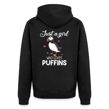Just A Girl Who Loves Puffins, puffin - Unisex Premium Organic Zip Hoodie - black - Back - Nico (187cm)