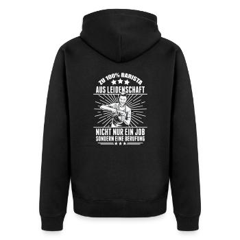 Zu 100% Barista - Unisex Premium Bio Zip Hoodie - Schwarz - Hinten - Nico (187cm)