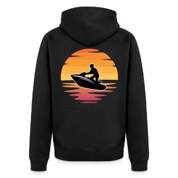 Jetski retro Sonne und Sonnenuntergang - Unisex Premium Bio Zip Hoodie - Schwarz - Hinten - Nico (187cm)