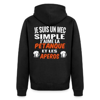 J'aime la pétanque et les apéros. Cadeau humour - Veste à capuche bio Premium Unisexe - noir - Dos - Nico (187cm)