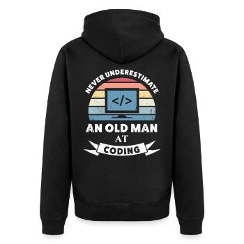 Lustiger alter Mann beim Codieren-Programmiergeschenk - Unisex Premium Bio Zip Hoodie - Schwarz - Hinten - Nico (187cm)