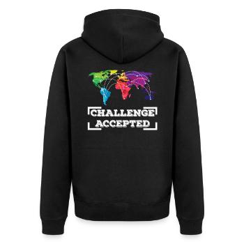 TRAVELING: Challenge Accepted - Unisex Premium Organic Zip Hoodie - black - Back - Nico (187cm)