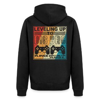 Leveling Up to Big Bro Gamer Controller Bruder - Unisex Premium Bio Zip Hoodie - Schwarz - Hinten - Nico (187cm)