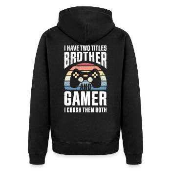Jungen Gaming Geschenk Bruder Video Gamer - Unisex Premium Bio Zip Hoodie - Schwarz - Hinten - Nico (187cm)