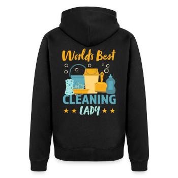 Beste Reinigung Lady Housekeeping Geschenk - Unisex Premium Bio Zip Hoodie - Schwarz - Hinten - Nico (187cm)
