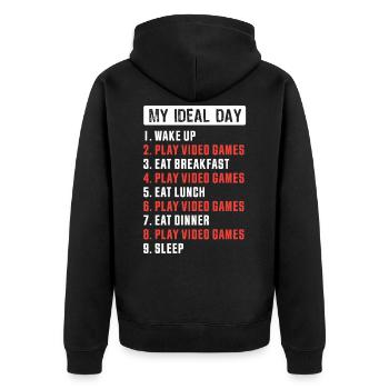 Mein ideales Spiel Videospiele spielen - Unisex Premium Bio Zip Hoodie - Schwarz - Hinten - Nico (187cm)