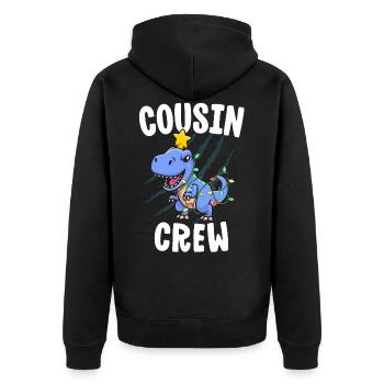 Cousin Crew Shirt für Kinder Weihnachten T Rex - Unisex Premium Bio Zip Hoodie - Schwarz - Hinten - Nico (187cm)
