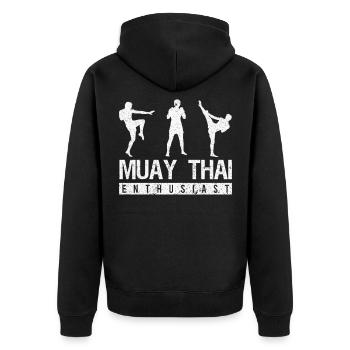 Muhay Thai Kampfsport Kampfkunst - Unisex Premium Bio Zip Hoodie - Schwarz - Hinten - Nico (187cm)