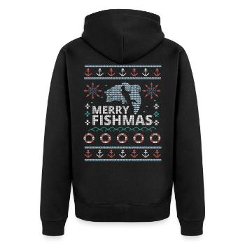 Ugly X-Mas Angeln Hobbyangler Weihnachten Geschenk - Unisex Premium Bio Zip Hoodie - Schwarz - Hinten - Nico (187cm)