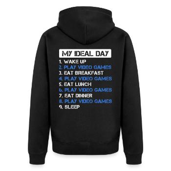 Lustiges IDeal Day Game Gaming Gamer Geschenk - Unisex Premium Bio Zip Hoodie - Schwarz - Hinten - Nico (187cm)