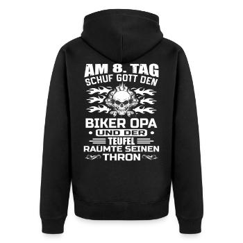 Biker Opa - Unisex Premium Bio Zip Hoodie - Schwarz - Hinten - Nico (187cm)
