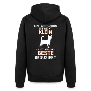 Chihuahua klein auf das Beste reduziert - Spruch - Unisex Premium Bio Zip Hoodie - Schwarz - Hinten - Nico (187cm)