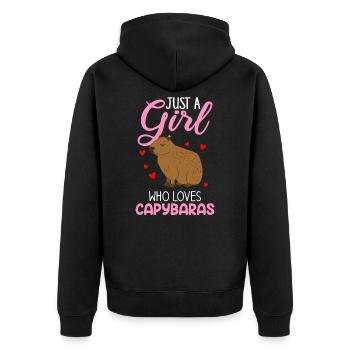Nur ein Mädchen, das Capybara, Capybara liebt - Unisex Premium Bio Zip Hoodie - Schwarz - Hinten - Nico (187cm)