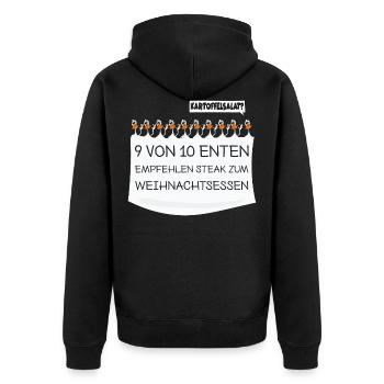 Weihnachtsessen: 9 von 10 Enten empfehlen Steak - Unisex Premium Bio Zip Hoodie - Schwarz - Hinten - Nico (187cm)