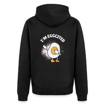 Cooles Spiegelei mit Swag - Unisex Premium Bio Zip Hoodie - Schwarz - Hinten - Nico (187cm)