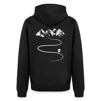 Mountains - path - skiing - hiking - trail - curves - Unisex Premium Organic Zip Hoodie - black - Back - Nico (187cm)