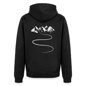 Mountains - path - skiing - hiking - trail - curves - Unisex Premium Organic Zip Hoodie - black - Back - Nico (187cm)