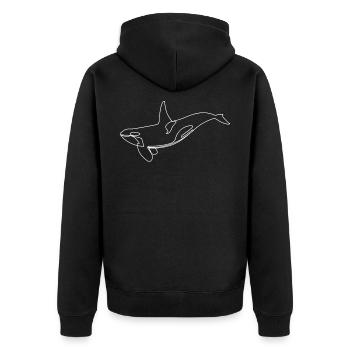 Wal, Orca, Schwertwal, stilisiert, Linien, Wale - Unisex Premium Bio Zip Hoodie - Schwarz - Hinten - Nico (187cm)