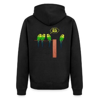 Der hat Wlan Wellensittich - Unisex Premium Bio Zip Hoodie - Schwarz - Hinten - Nico (187cm)