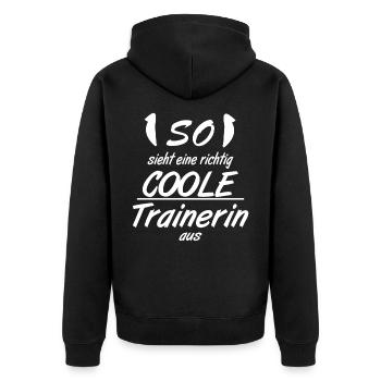 Trainerin - So sieht eine richtig coole Trainerin - Unisex Premium Bio Zip Hoodie - Schwarz - Hinten - Nico (187cm)