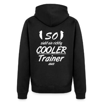Trainer - So sieht eine richtig coole Trainer aus - Unisex Premium Bio Zip Hoodie - Schwarz - Hinten - Nico (187cm)