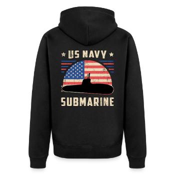 U Boot Boot US U-Boot Navy Marine Wasser Geschenk - Unisex Premium Bio Zip Hoodie - Schwarz - Hinten - Nico (187cm)