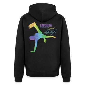 Capoeira - Unisex Premium Organic Zip Hoodie - black - Back - Nico (187cm)