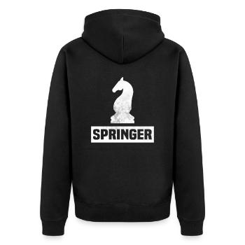 Springer Schachfigur - Unisex Premium Bio Zip Hoodie - Schwarz - Hinten - Nico (187cm)