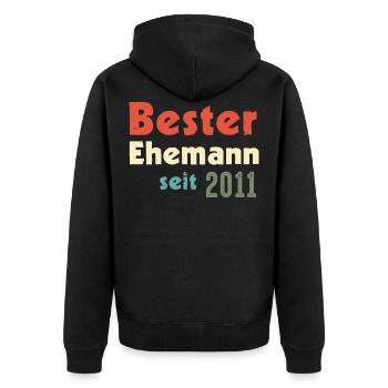 Bester Ehemann, Hochzeitstag, seit 2011, Hochzeit - Unisex Premium Bio Zip Hoodie - Schwarz - Hinten - Nico (187cm)