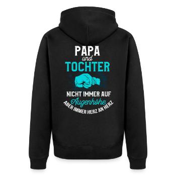 Papa und Tochter immer Herz an Herz - Unisex Premium Bio Zip Hoodie - Schwarz - Hinten - Nico (187cm)