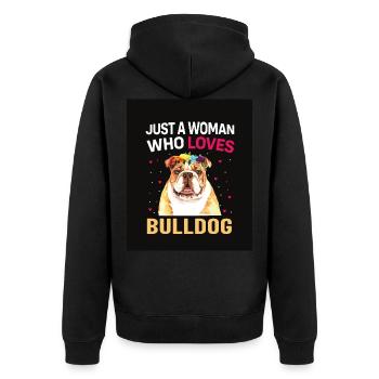 Eine Frau die Bulldoggen Liebt - Unisex Premium Bio Zip Hoodie - Schwarz - Hinten - Nico (187cm)