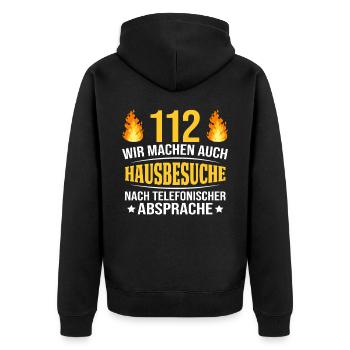 112 Hausbesuche - Feuerwehr Feuerwehrmann - Unisex Premium Bio Zip Hoodie - Schwarz - Hinten - Nico (187cm)