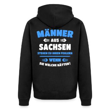 Sachsen Männer Sprüche Sächsisch Mann - Unisex Premium Bio Zip Hoodie - Schwarz - Hinten - Nico (187cm)